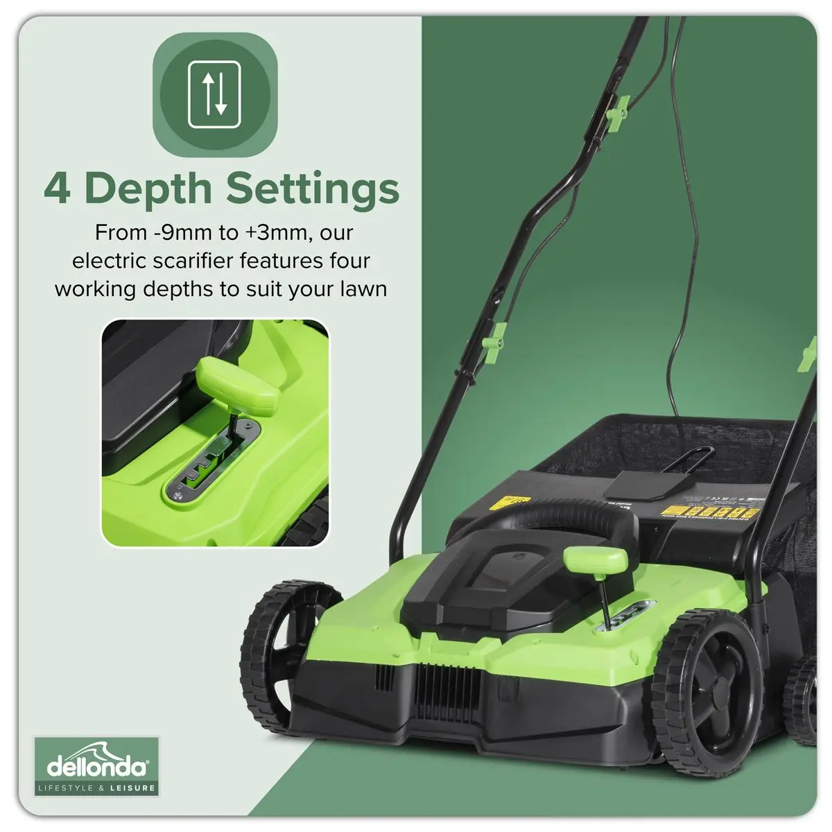 Dellonda 1500W Electric 2-in-1 Scarifier with 5-Heights, 36cm Cutting Diameter, 45L Grass Collection Bag, 10m Mains Cable, Hand Push - Image 27