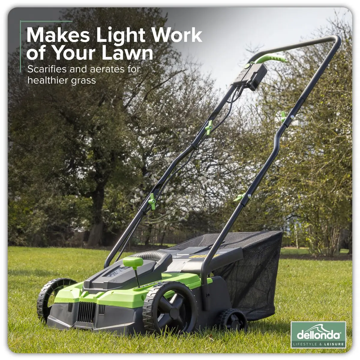 Dellonda 1500W Electric 2-in-1 Scarifier with 5-Heights, 36cm Cutting Diameter, 45L Grass Collection Bag, 10m Mains Cable, Hand Push - Image 5