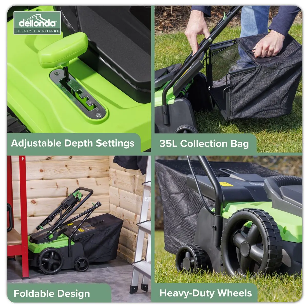 Dellonda 1500W Electric 2-in-1 Scarifier with 5-Heights, 36cm Cutting Diameter, 45L Grass Collection Bag, 10m Mains Cable, Hand Push - Image 6