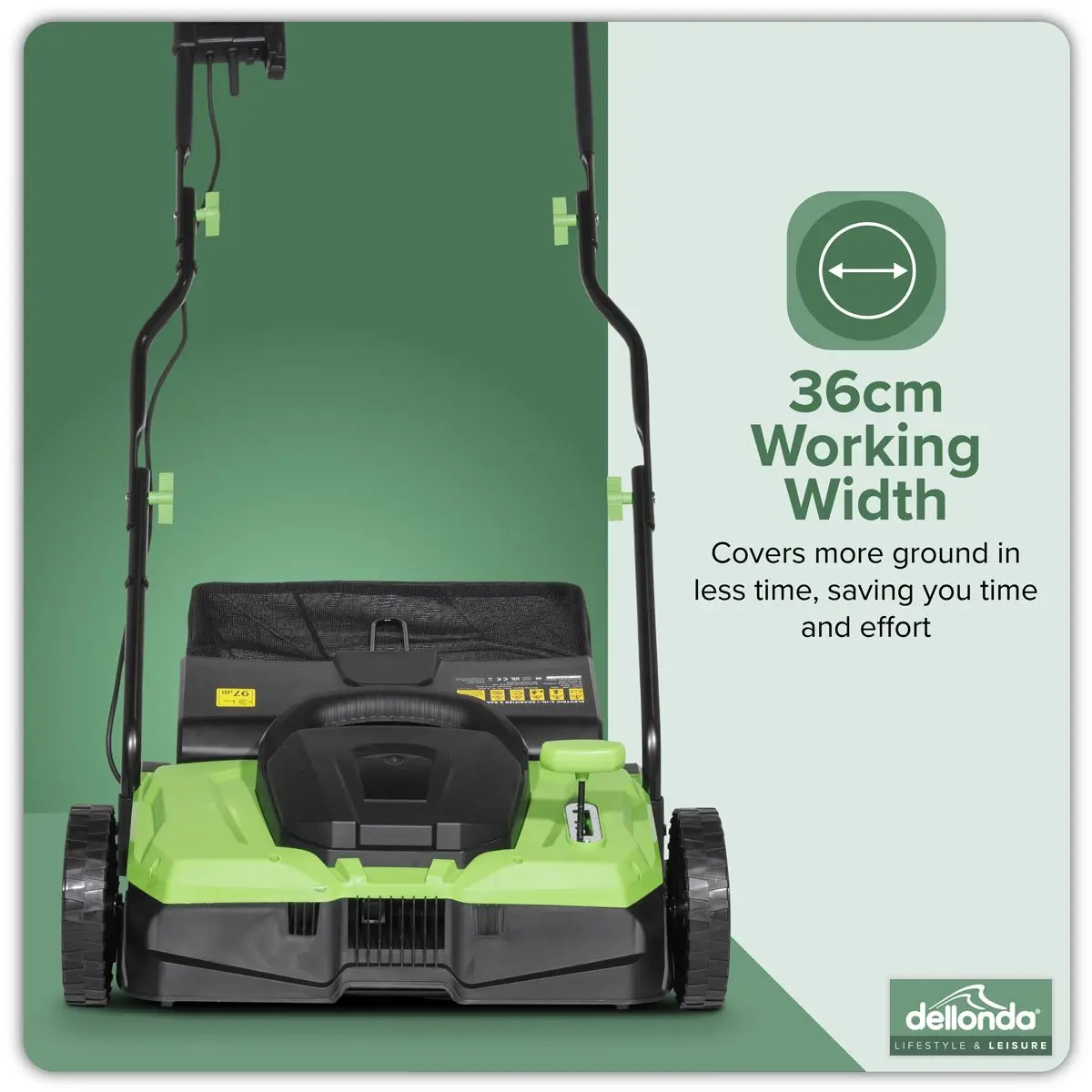 Dellonda 1500W Electric 2-in-1 Scarifier with 5-Heights, 36cm Cutting Diameter, 45L Grass Collection Bag, 10m Mains Cable, Hand Push - Image 8