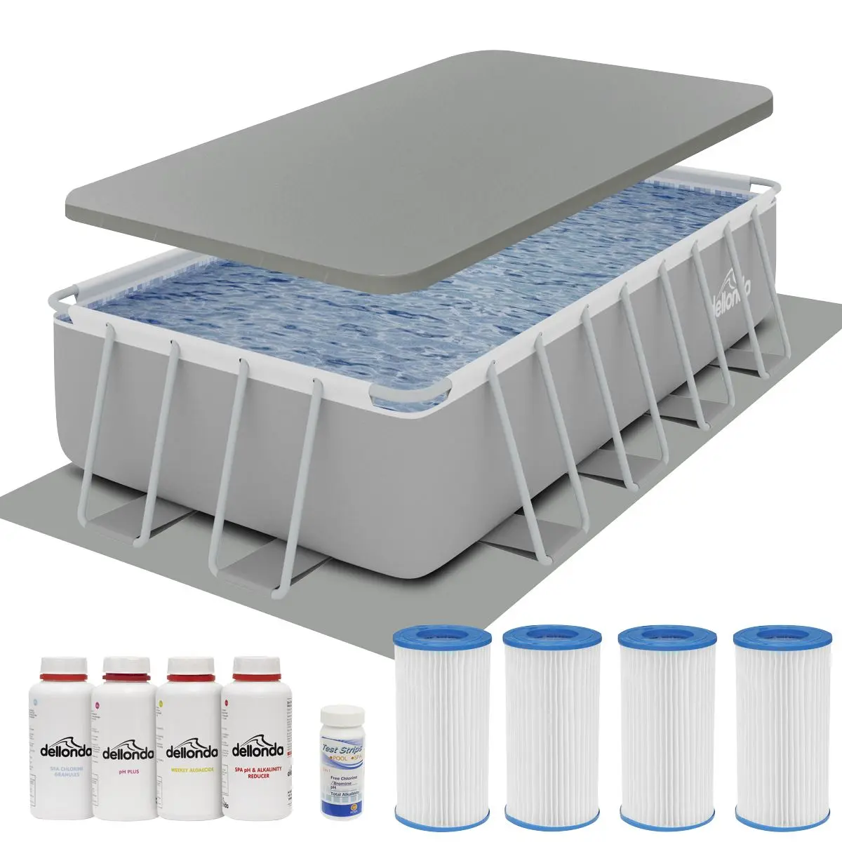 Dellonda 18ft Deluxe Steel Frame Swimming Pool, Rectangular with Accessories