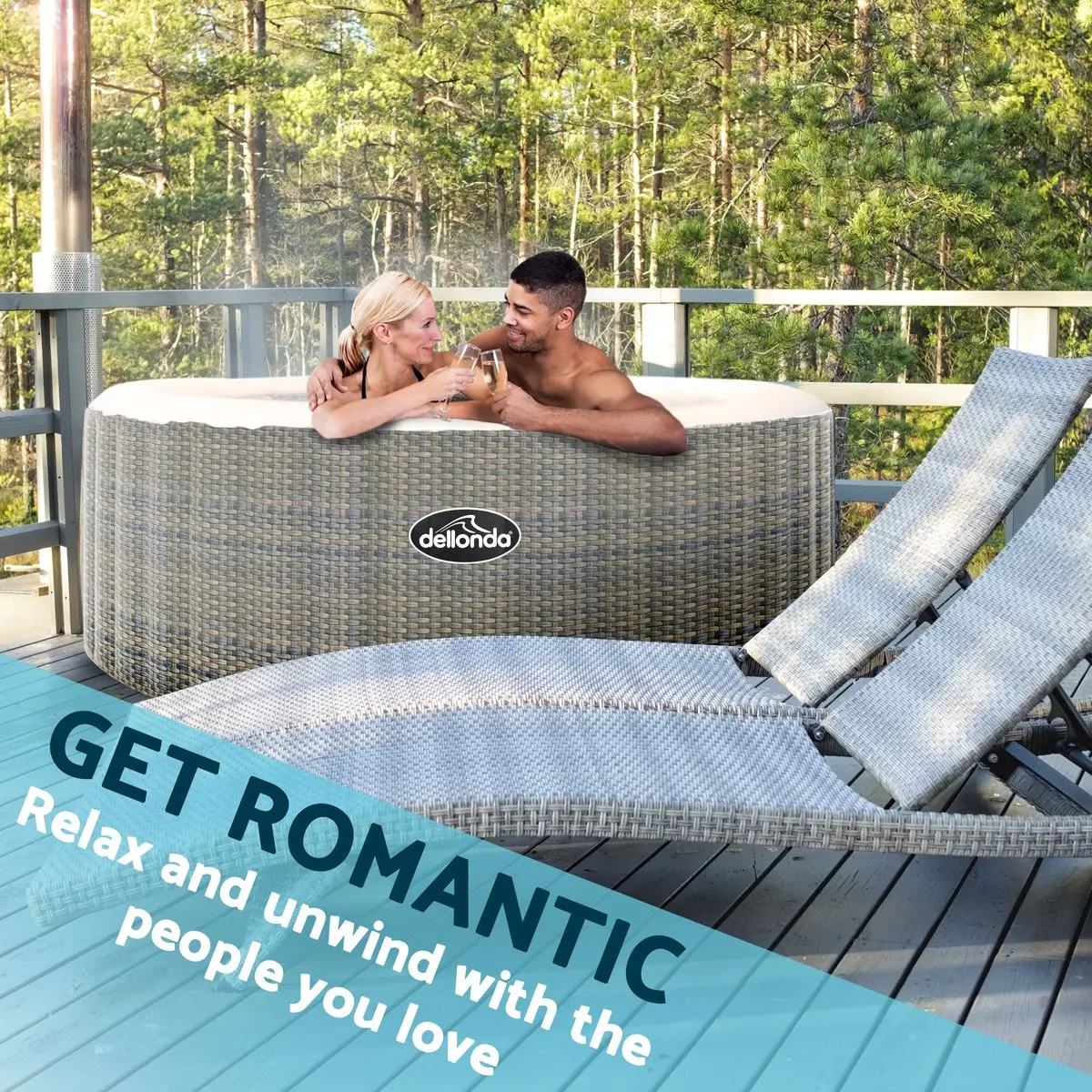Dellonda 2-4 Person Inflatable Hot Tub Spa with Smart Pump - Rattan Effect - Image 2