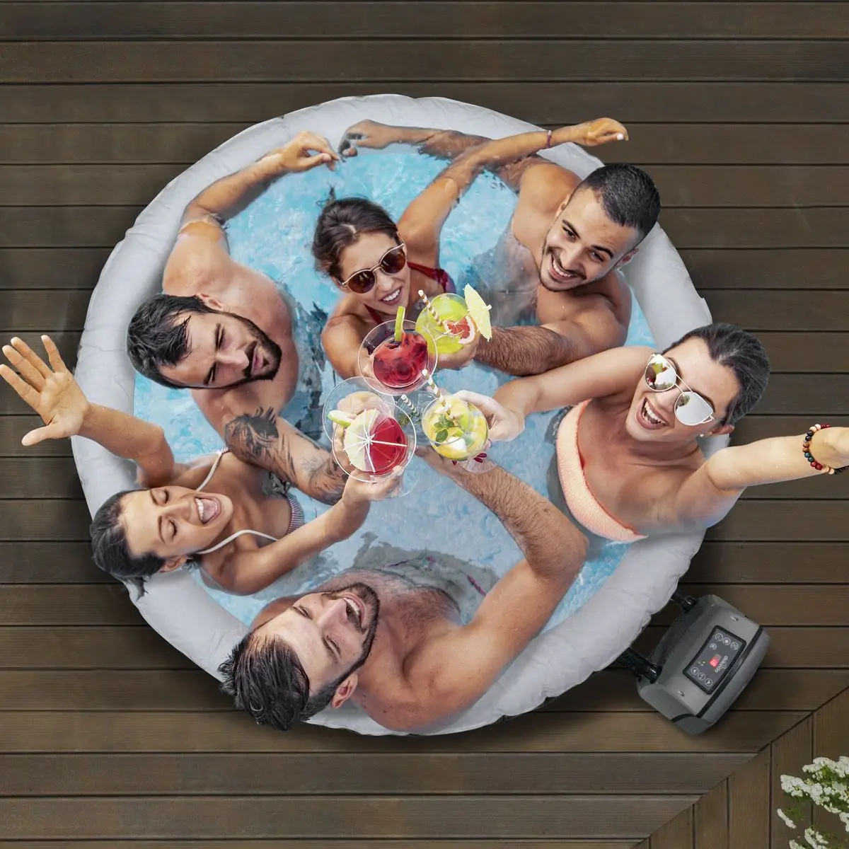 Dellonda 2-4 Person Inflatable Hot Tub Spa with Smart Pump - Rattan Effect - Image 5