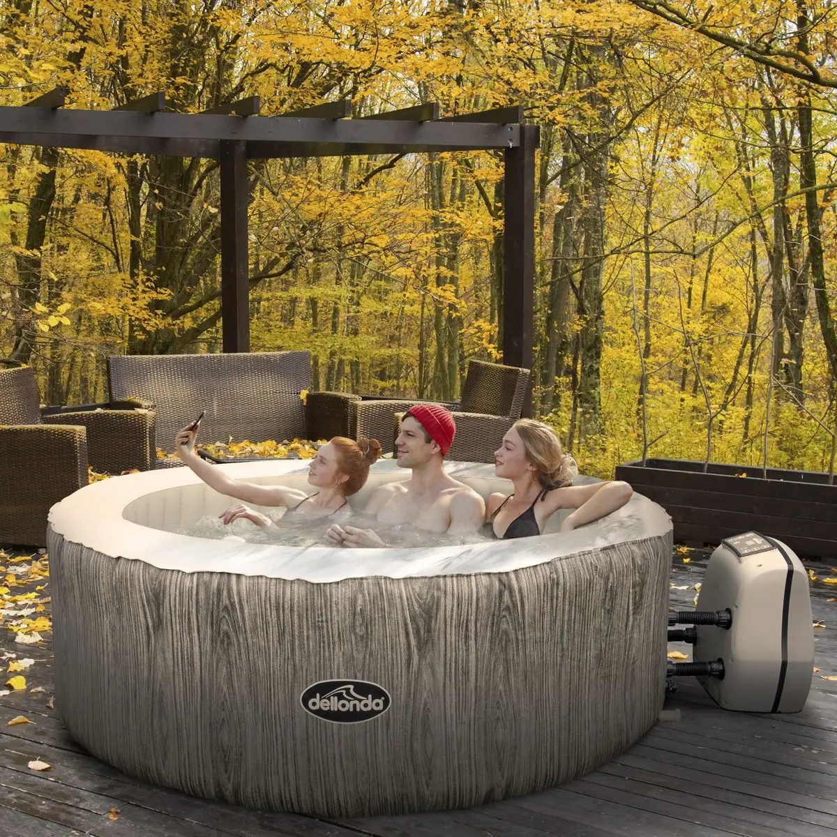 Dellonda 2-4 Person Inflatable Hot Tub Spa with Smart Pump - Wood Effect - Image 11
