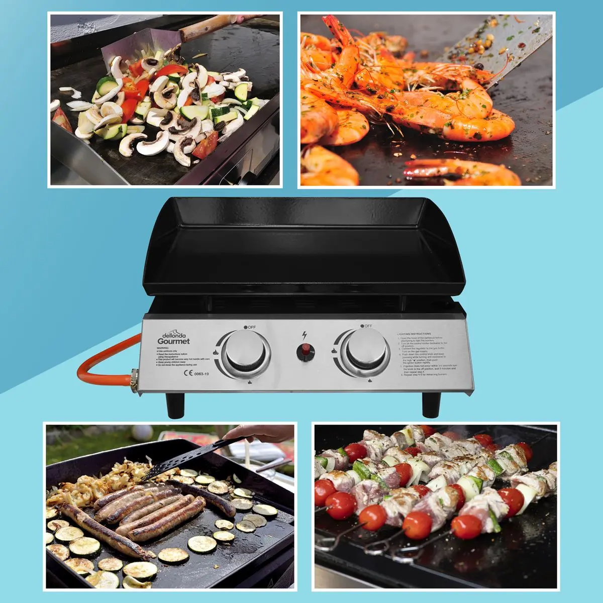 Dellonda 2 Burner Portable Gas Plancha 5kW BBQ Griddle, Stainless Steel - Image 11