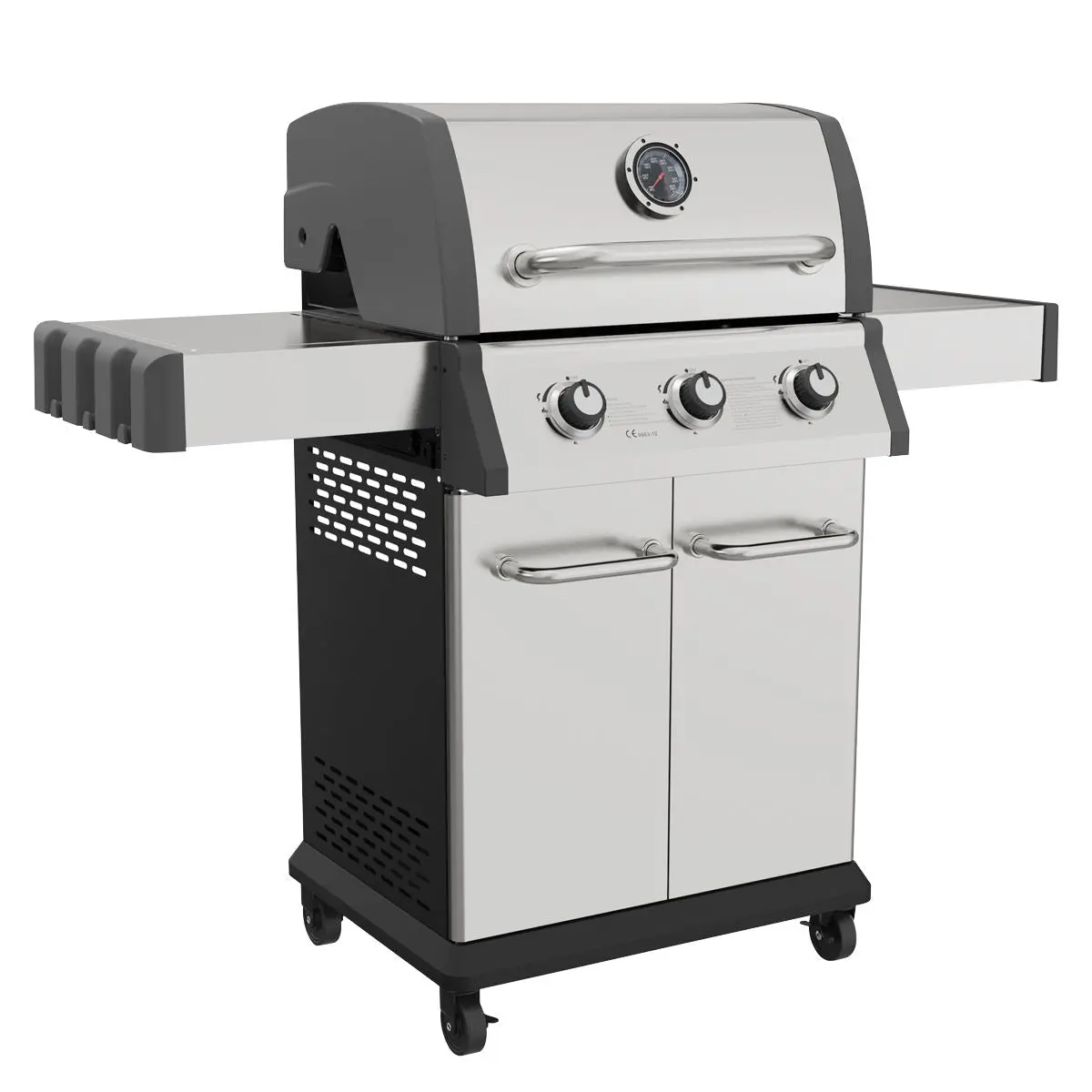 Dellonda 3 Burner Deluxe Gas BBQ Grill with Piezo Ignition & Wheels - Stainless Steel