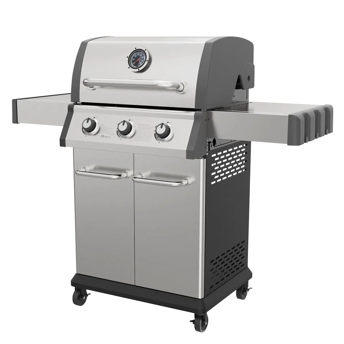 Dellonda 3 Burner Deluxe Gas BBQ Grill with Piezo Ignition & Wheels - Stainless Steel - Image 5