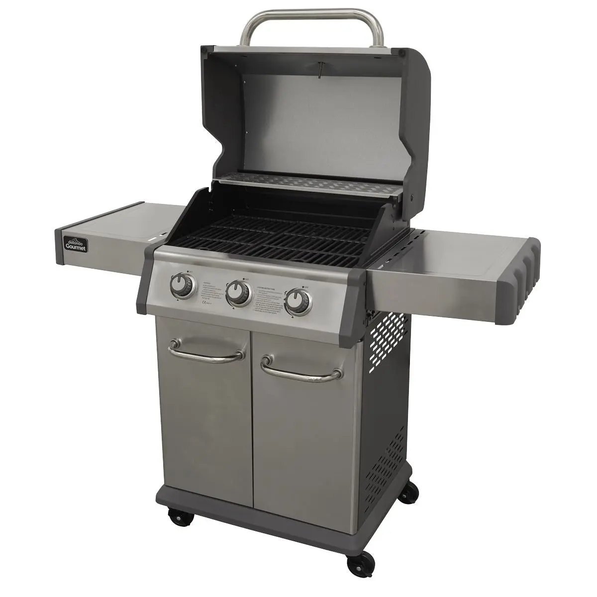Dellonda 3 Burner Deluxe Gas BBQ Grill with Piezo Ignition & Wheels - Stainless Steel - Image 7