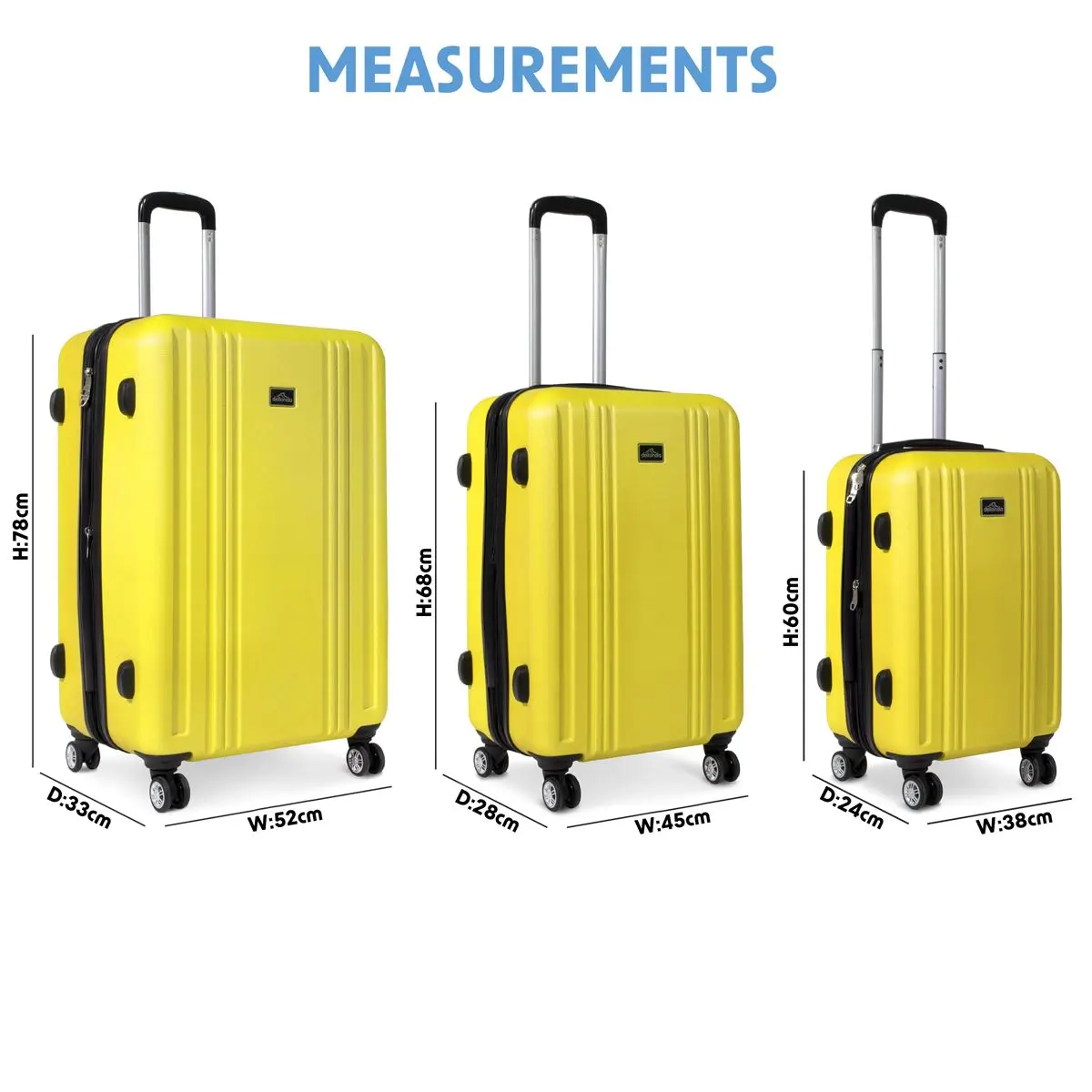 Dellonda 3-Piece ABS Luggage Set with Integrated TSA Approved Combination Lock - Yellow - DL124 - Image 3