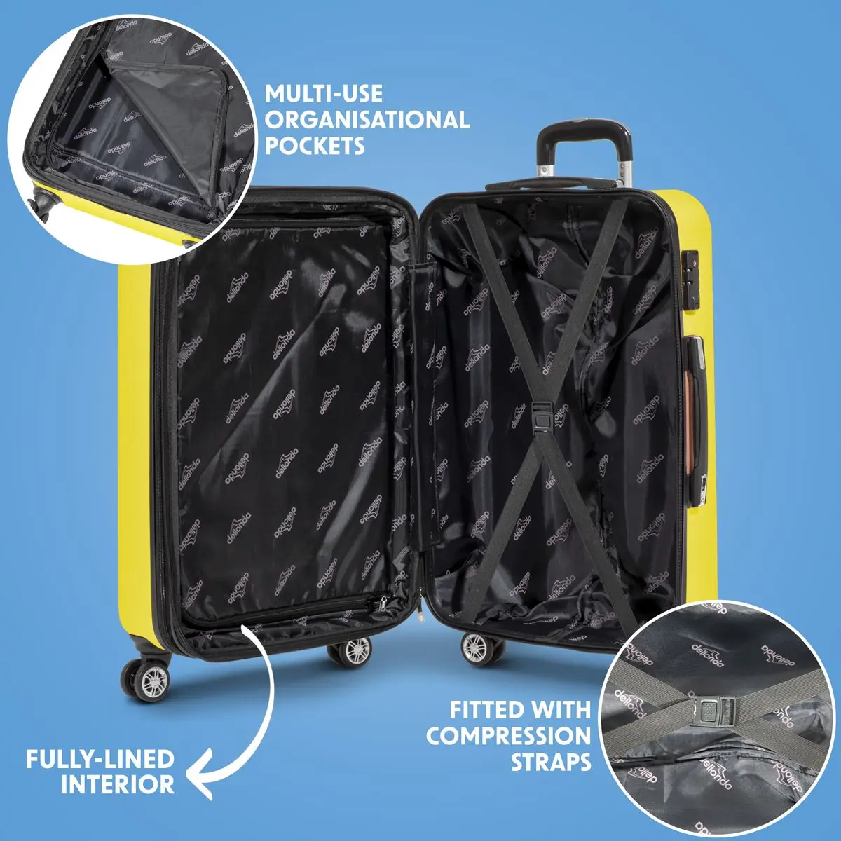 Dellonda 3-Piece ABS Luggage Set with Integrated TSA Approved Combination Lock - Yellow - DL124 - Image 5