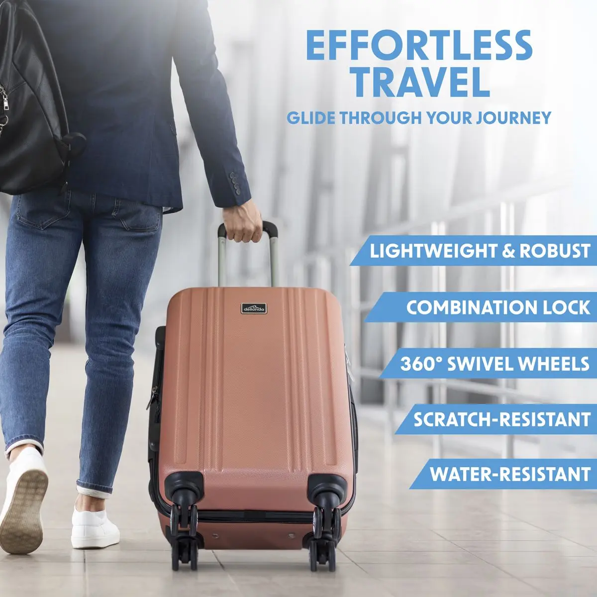 Dellonda 3-Piece Lightweight ABS Luggage Set with Integrated TSA Approved Combination Lock - Rose Gold - DL125 - Image 4