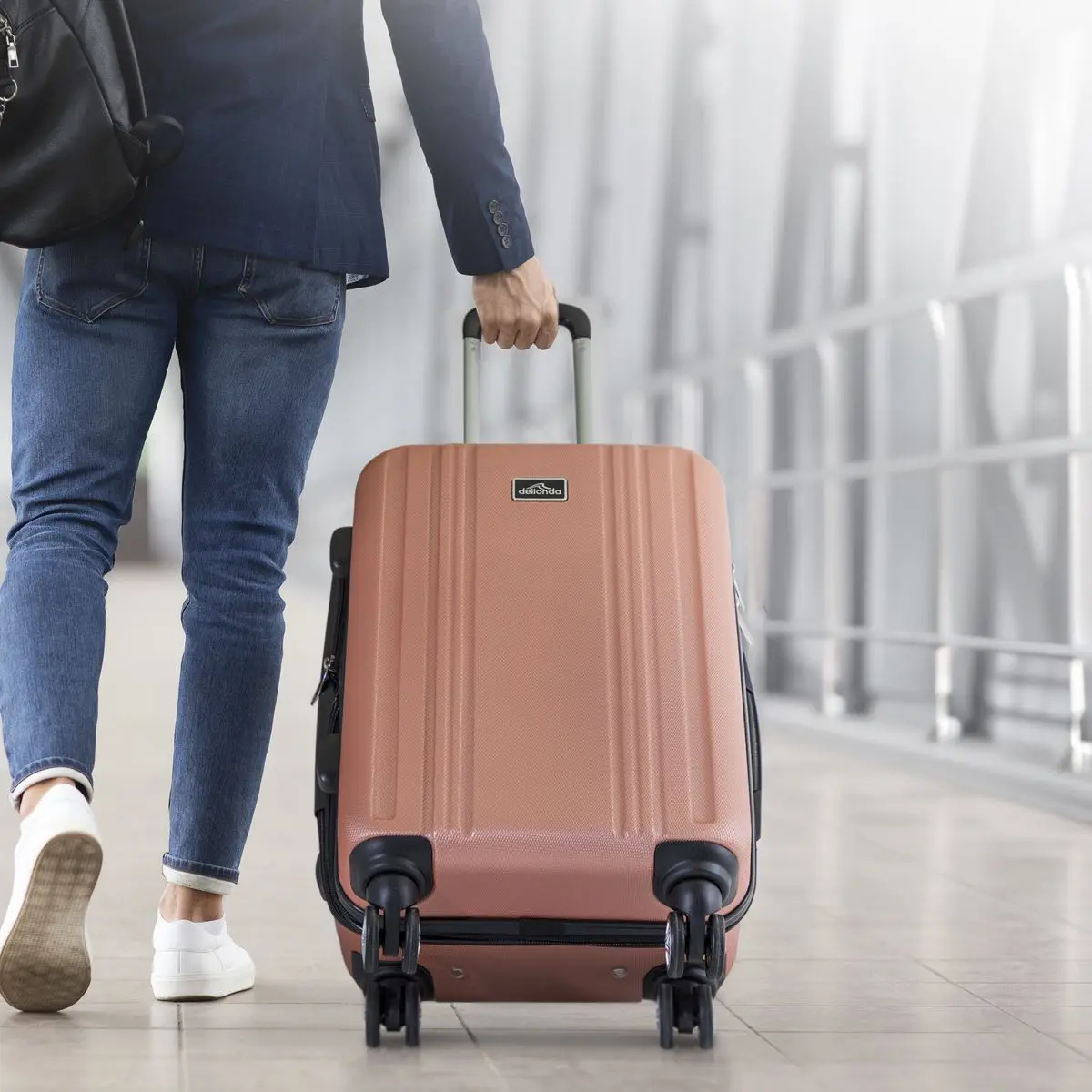 Dellonda 3-Piece Lightweight ABS Luggage Set with Integrated TSA Approved Combination Lock - Rose Gold - DL125 - Image 5