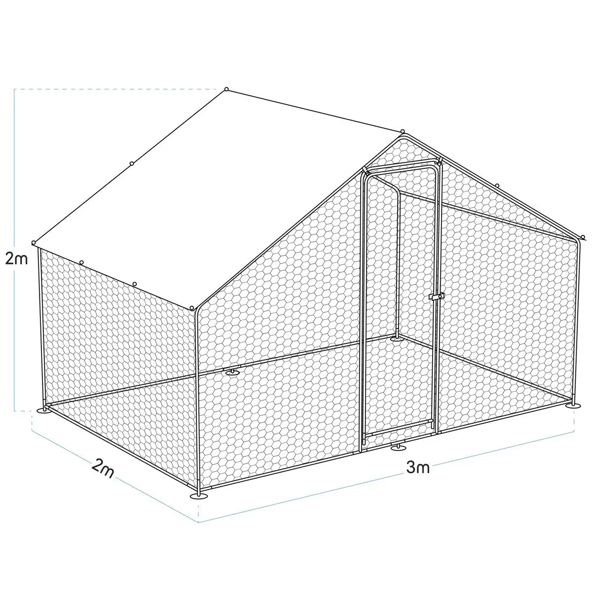 Dellonda 3 x 2 x 2m Walk-In Chicken Run, Galvanized Steel, Roof Cover, PVC Coated Chicken Wire - Image 10
