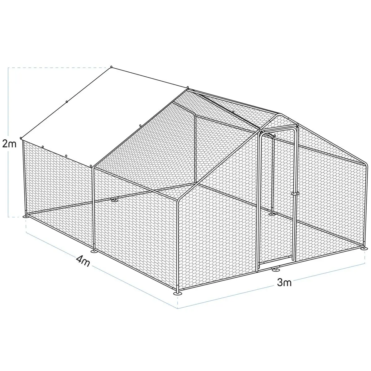 Dellonda 3 x 4 x 2m Walk-In Chicken Run, Galvanized Steel, Roof Cover, PVC Coated Chicken Wire - Image 2