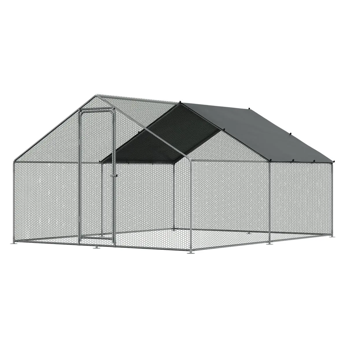 Dellonda 3 x 4 x 2m Walk-In Chicken Run, Galvanized Steel, Roof Cover, PVC Coated Chicken Wire - Image 3