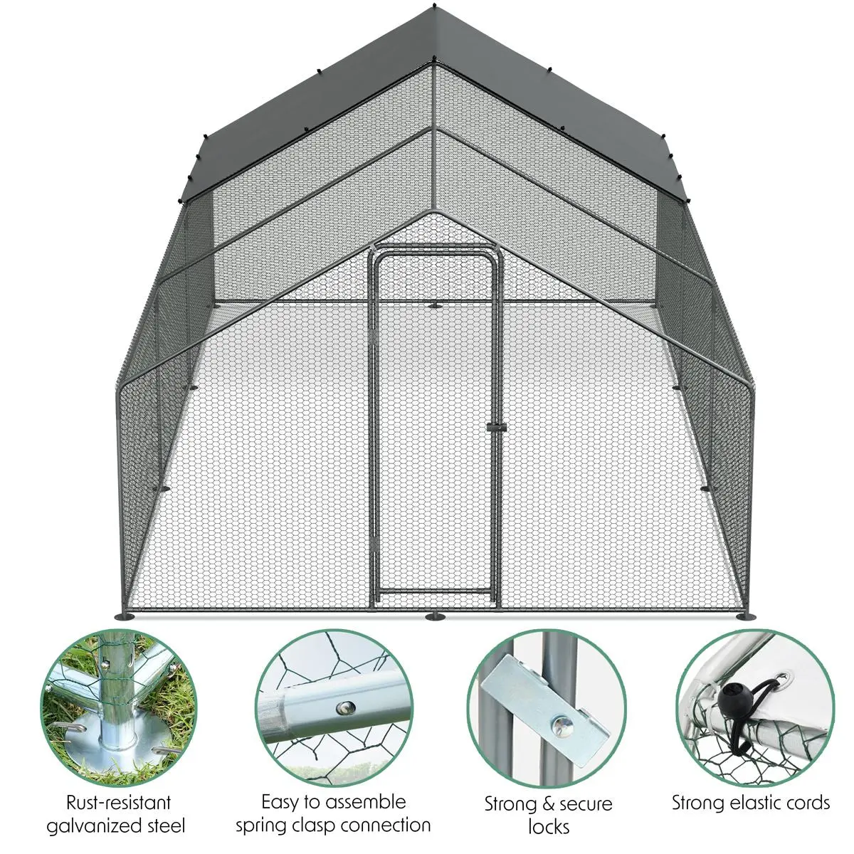 Dellonda 3 x 6 x 2m Walk-In Chicken Run, Galvanized Steel, Roof Cover, PVC Coated Chicken Wire - Image 10