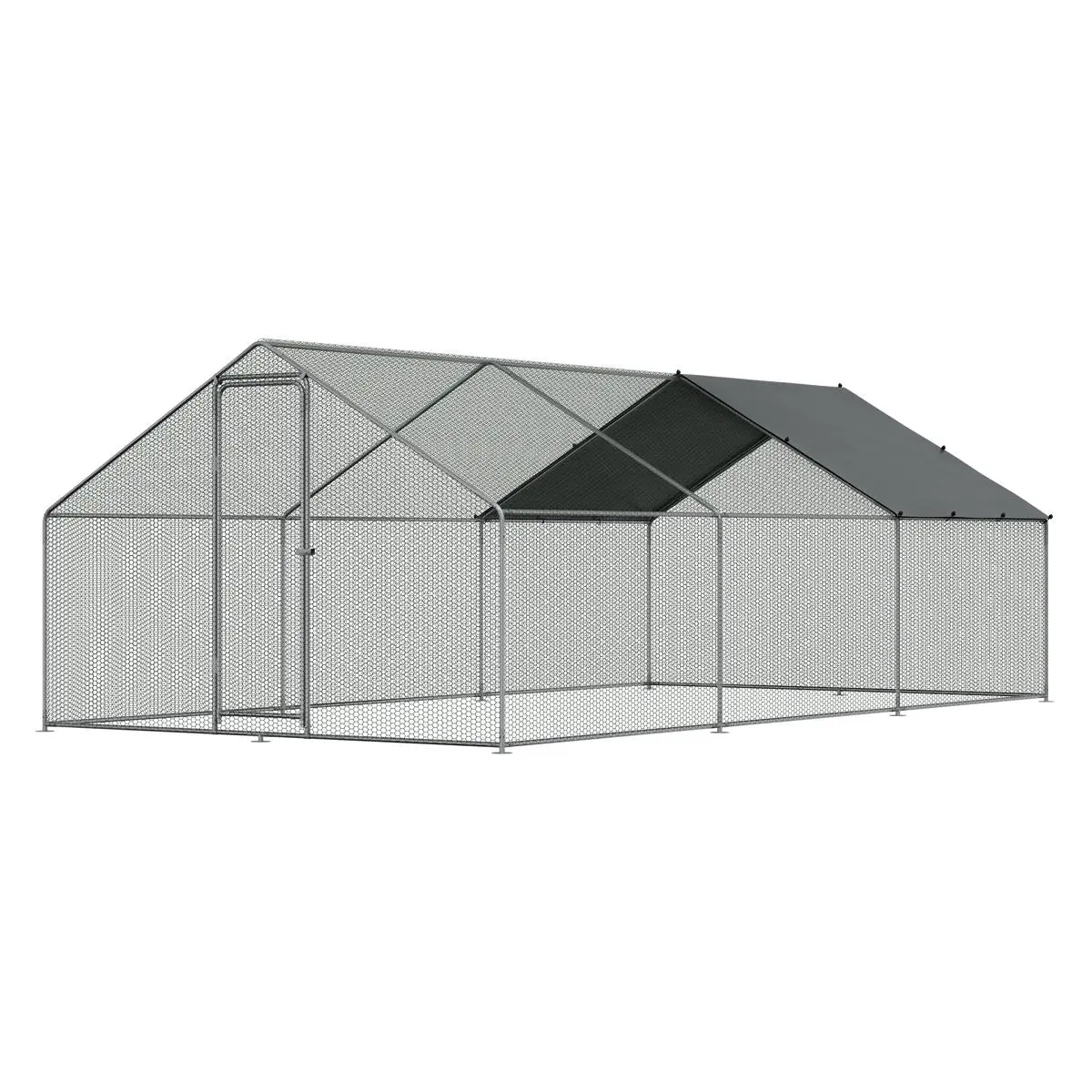 Dellonda 3 x 6 x 2m Walk-In Chicken Run, Galvanized Steel, Roof Cover, PVC Coated Chicken Wire - Image 2