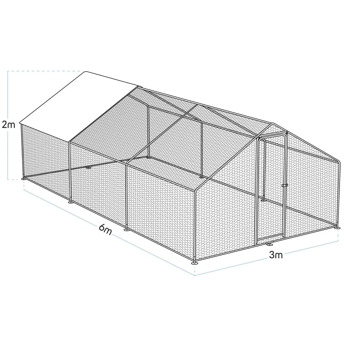 Dellonda 3 x 6 x 2m Walk-In Chicken Run, Galvanized Steel, Roof Cover, PVC Coated Chicken Wire - Image 8