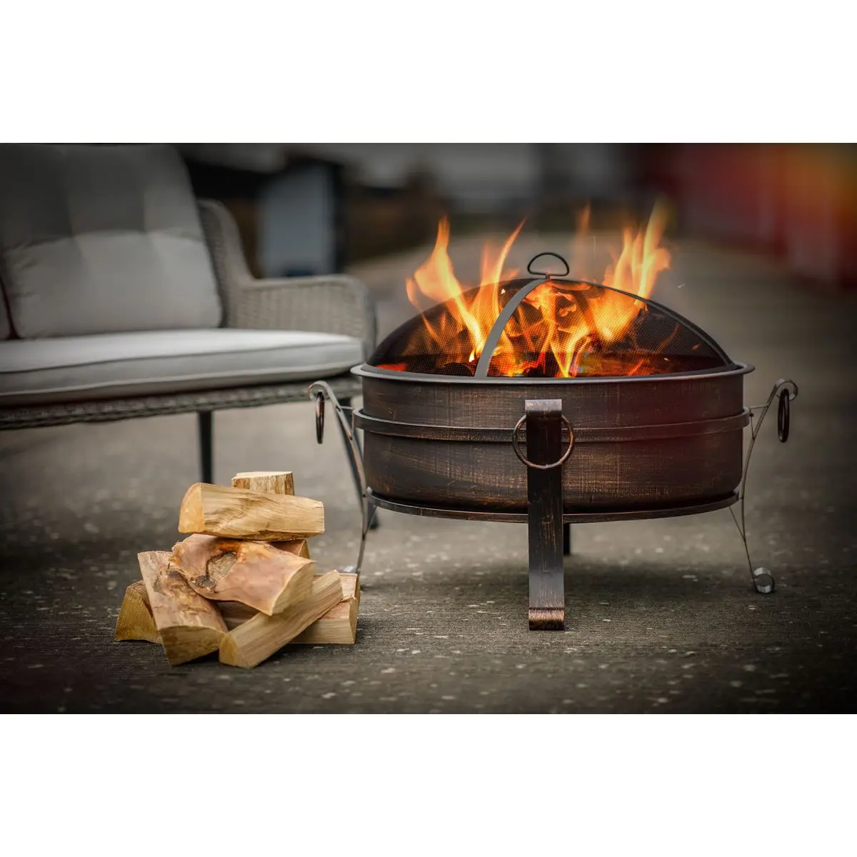 Dellonda 30" Deluxe 2-in-1 Outdoor Fire Pit & Coffee Table Antique Bronze Effect - Image 6
