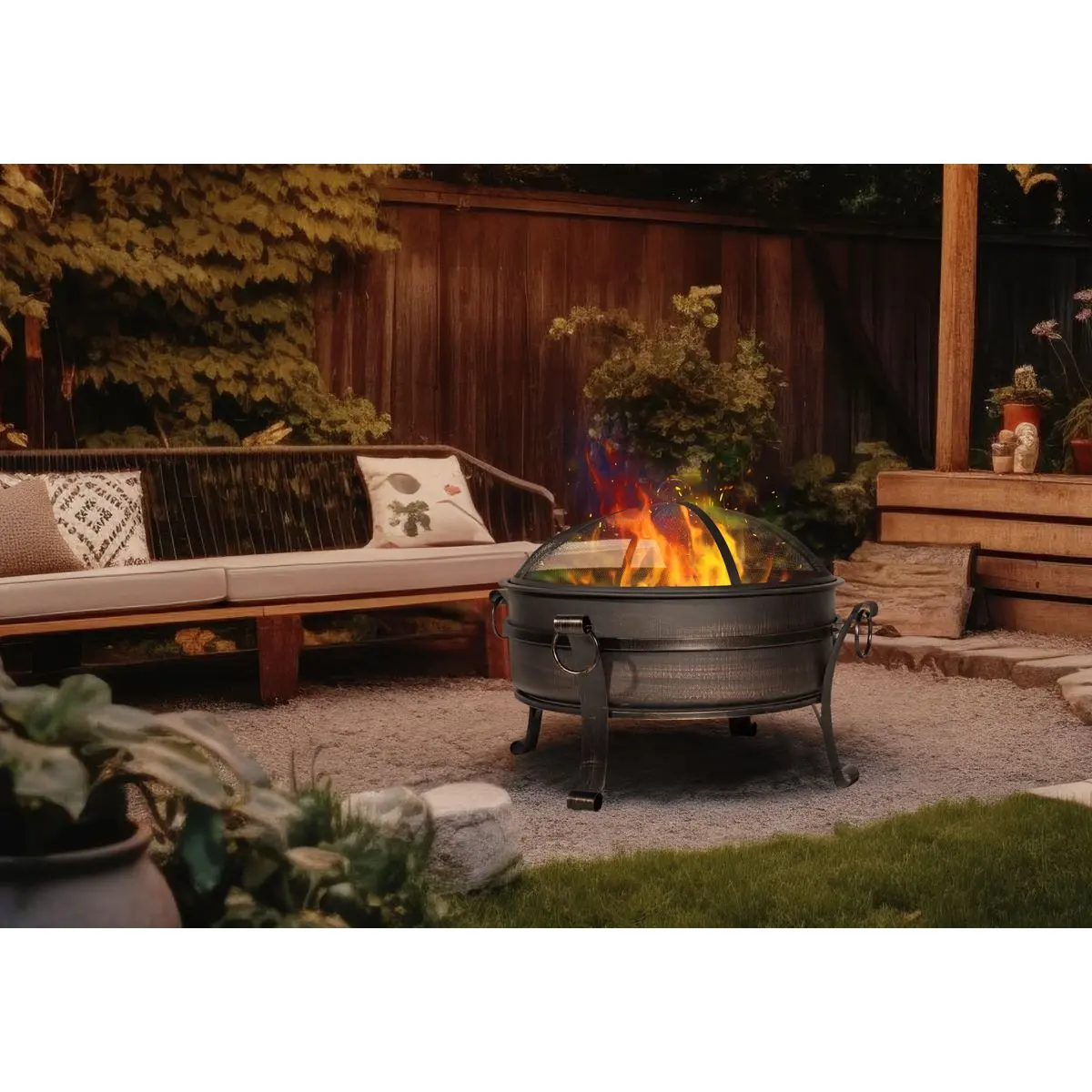 Dellonda 30" Deluxe 2-in-1 Outdoor Fire Pit & Coffee Table Antique Bronze Effect - Image 9