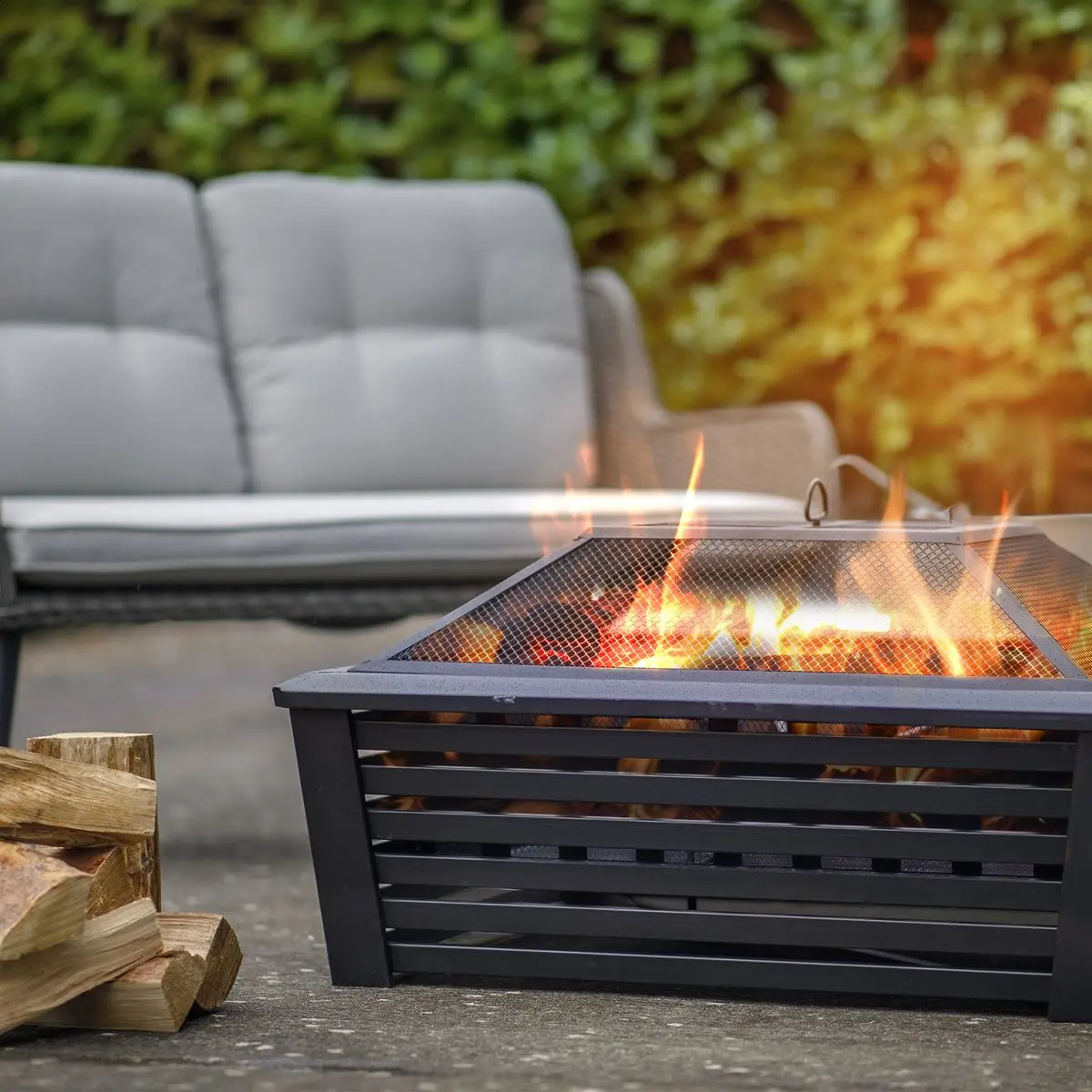 Dellonda 35" Square Outdoor Fire Pit, Black - Image 8