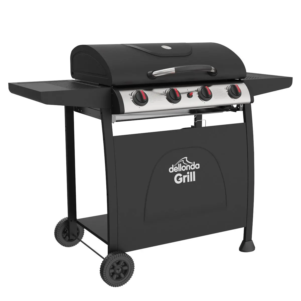 Dellonda 4 Burner Gas BBQ Grill, Ignition, Thermometer, Black/Stainless Steel