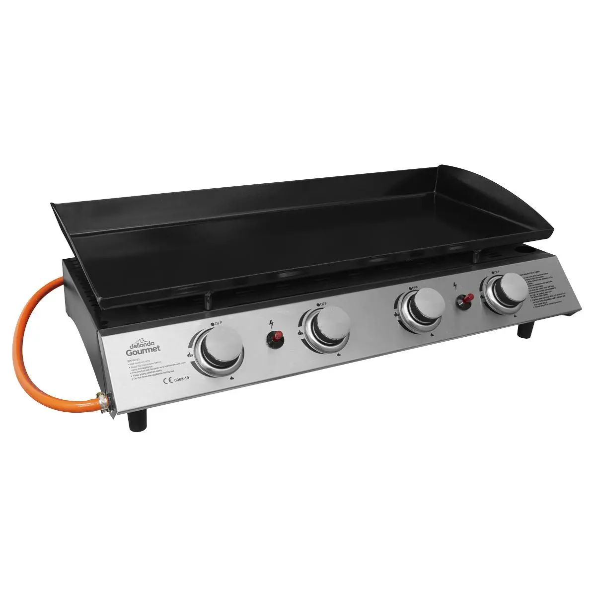 Dellonda 4 Burner Portable Gas Plancha 10kW BBQ Griddle, Stainless Steel