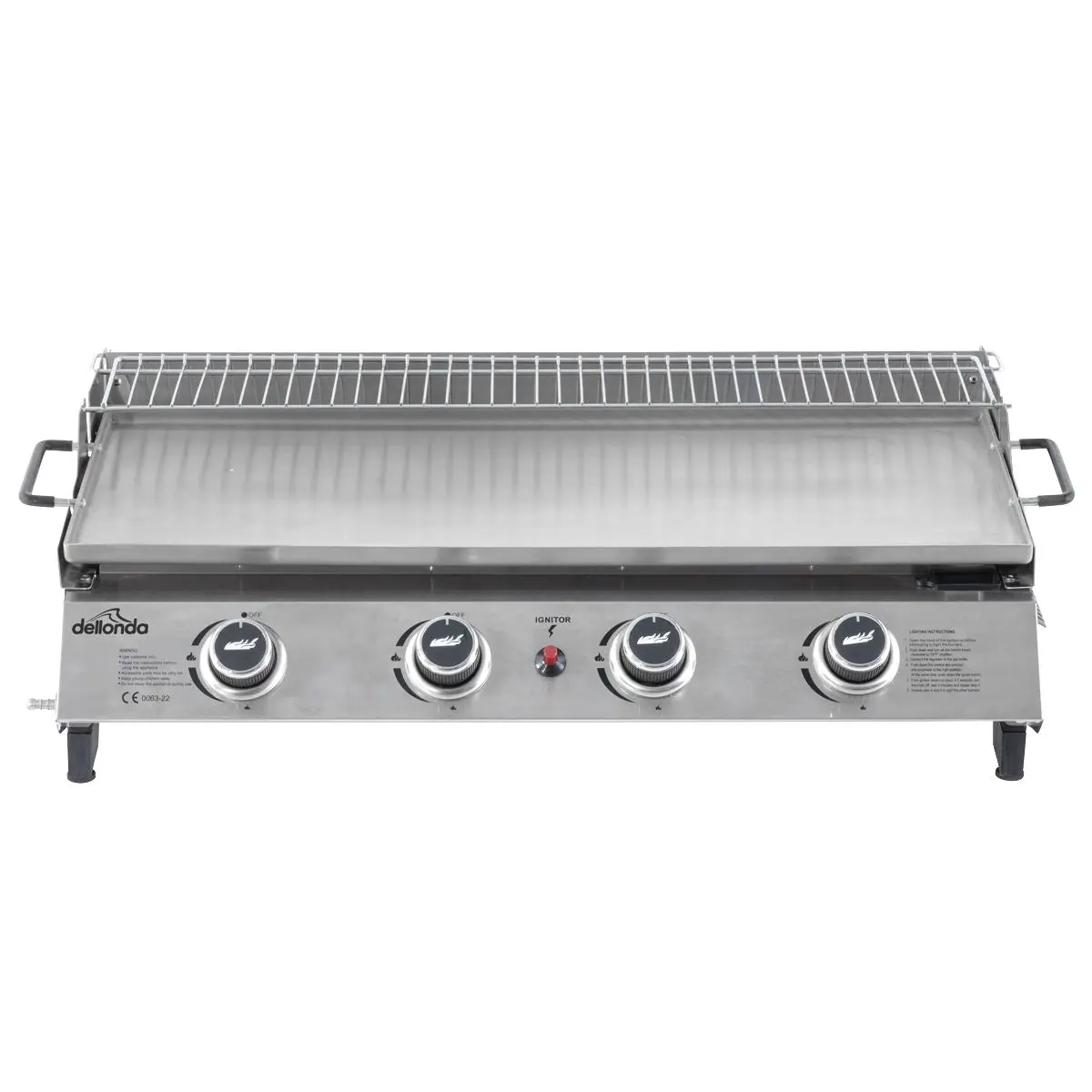 Dellonda 4 Burner Portable Gas Plancha with Warming Rack, 10kW BBQ Griddle, Stainless Steel - Image 7