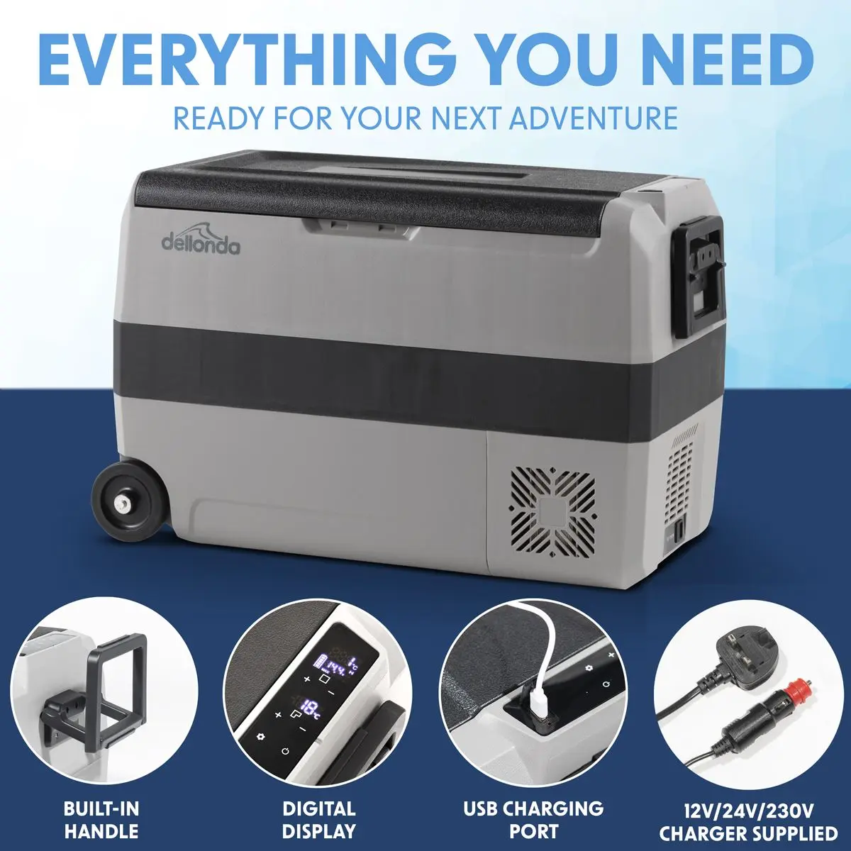 Dellonda 50L Portable Car Fridge, Freezer, 12/24/230V Dual Zone Compressor - Image 2