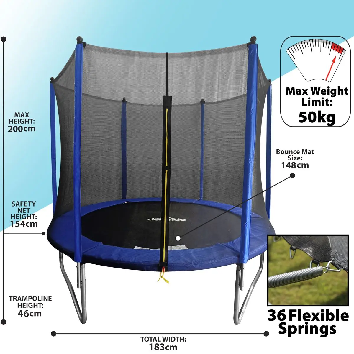 Dellonda 6ft Heavy Duty Outdoor Trampoline with Safety Enclosure Net - Image 6