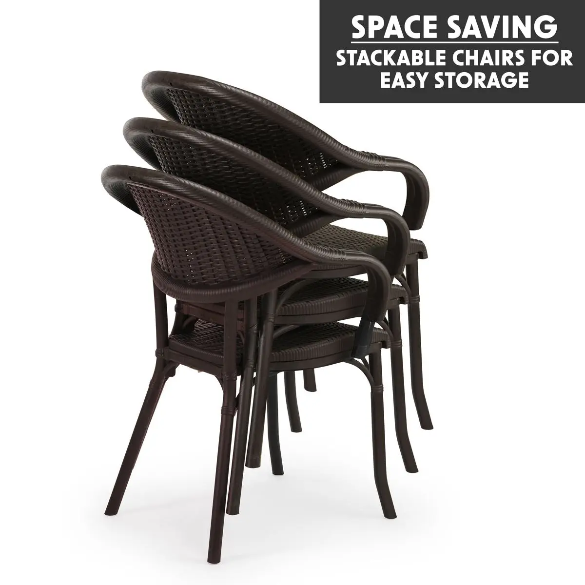 Dellonda 7-Piece Dining Set Weather-Resistant Polypropylene/Fibreglass,Tempered Glass Tabletop, Stackable Chairs - Wenge - Image 3