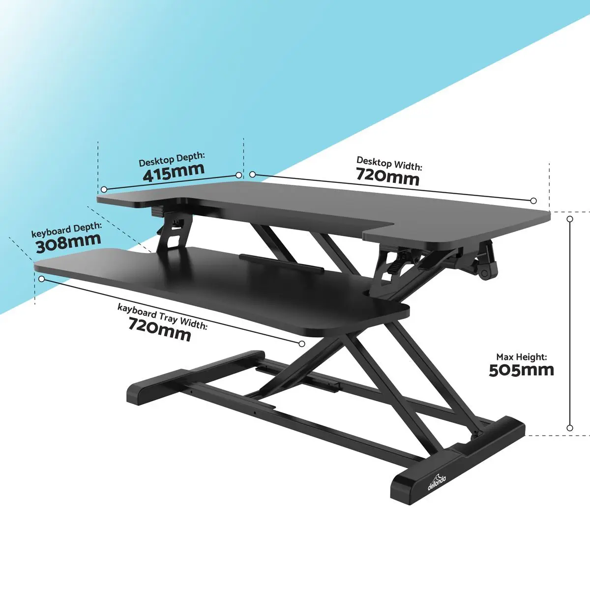 Dellonda 71cm Height Adjustable Standing Desk Converter, 50cm Max Height, 15kg Capacity - DH14 - Image 4