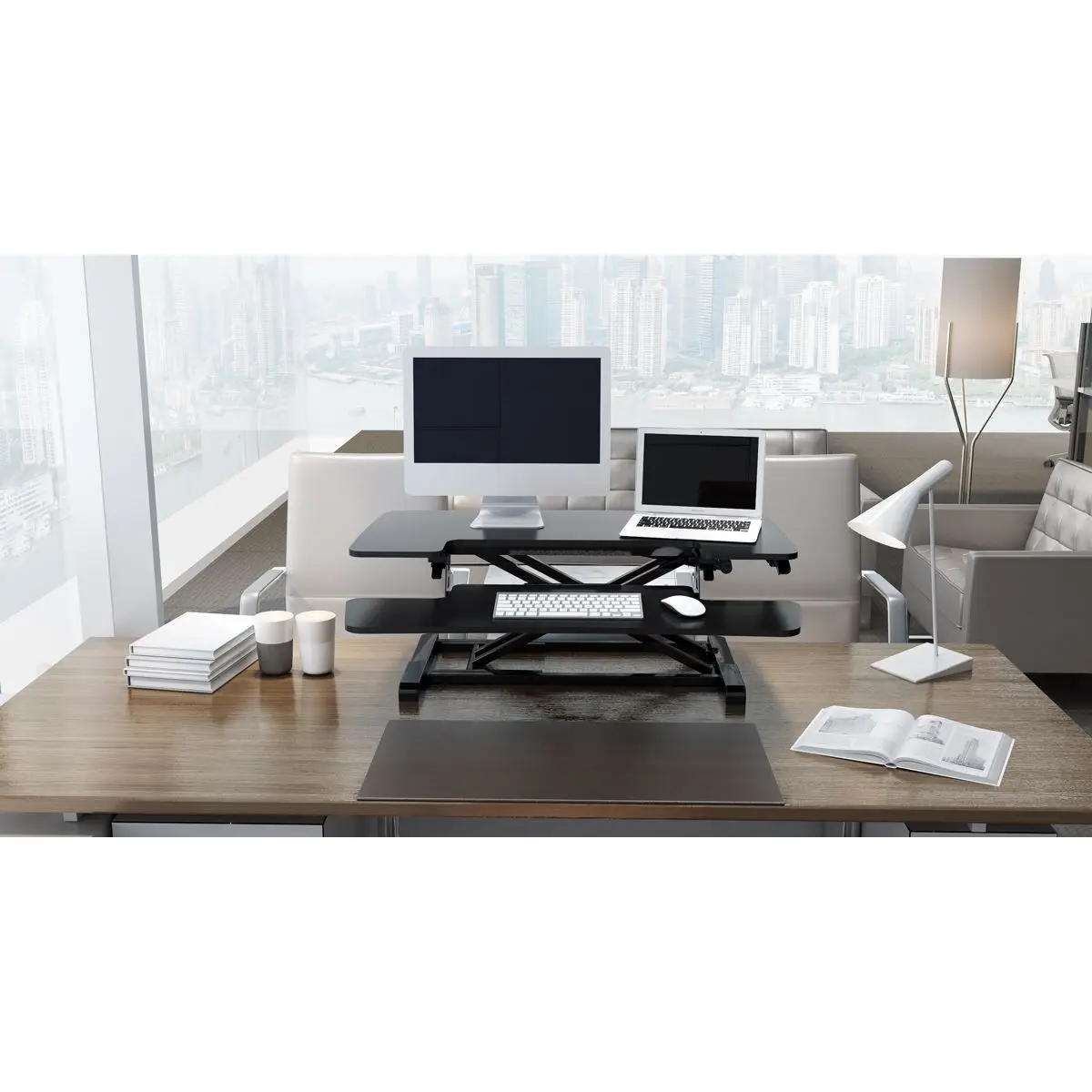 Dellonda 89cm Height Adjustable Standing Desk Converter, 50cm Max Height, 15kg Capacity - Image 2