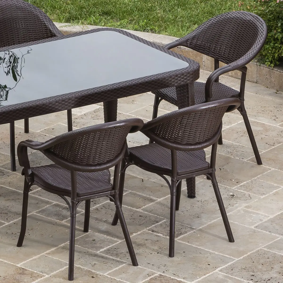 Dellonda Armchair Weather Resistant PP Body Stackable x 6, Dark Wood - Image 10