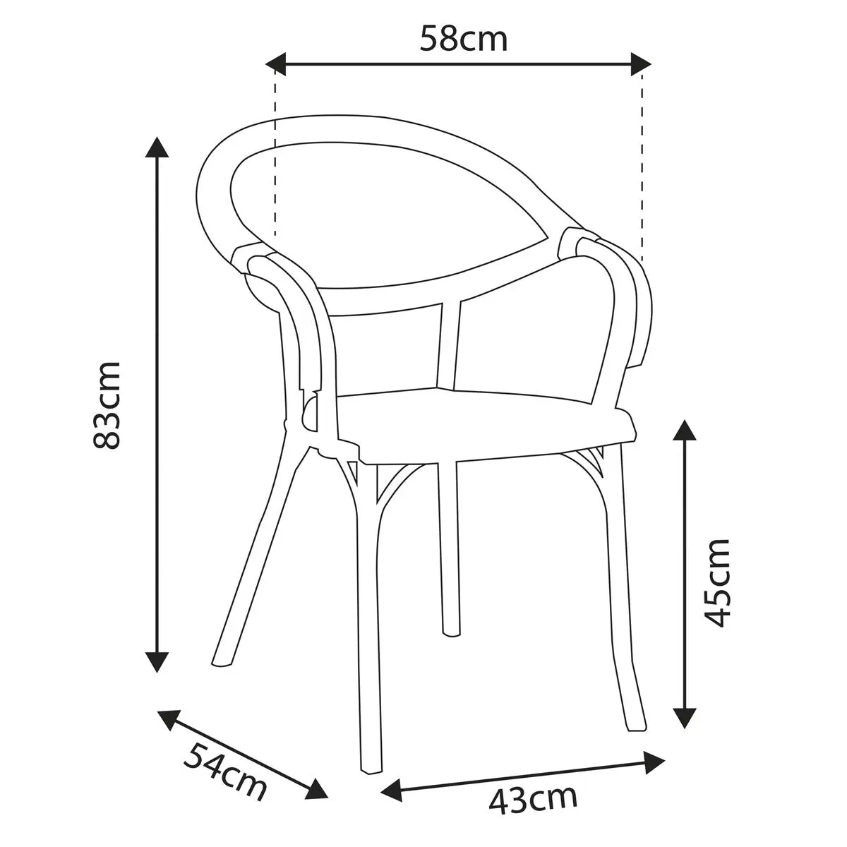 Dellonda Armchair Weather Resistant PP Body Stackable x 6, Dark Wood - Image 3