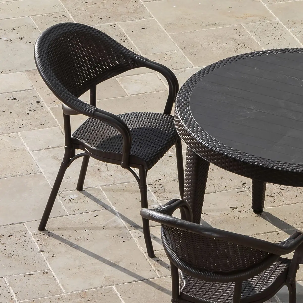 Dellonda Armchair Weather Resistant PP Body Stackable x 6, Dark Wood - Image 6
