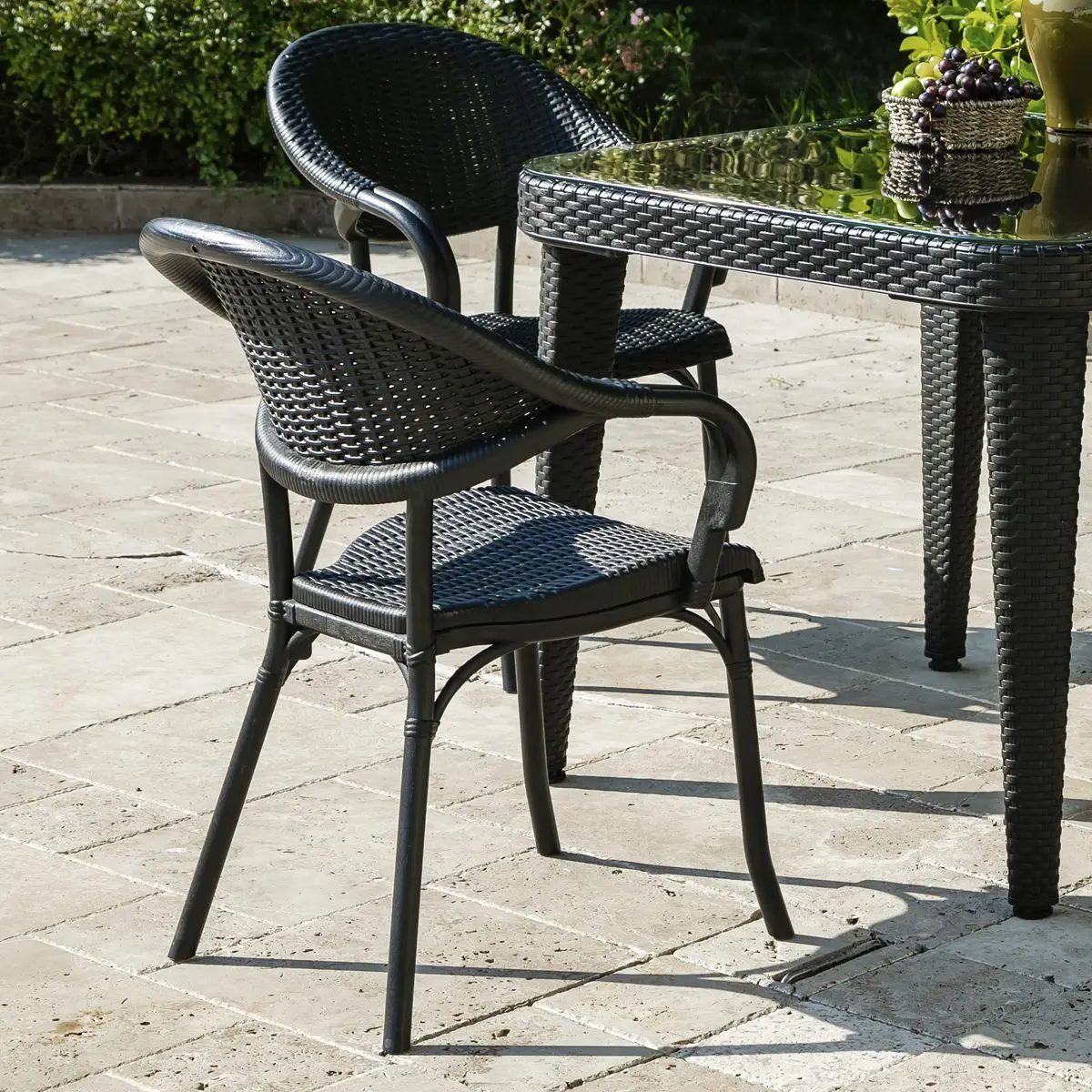 Dellonda Armchair Weather Resistant PP Body Stackable x 6, Dark Wood - Image 8