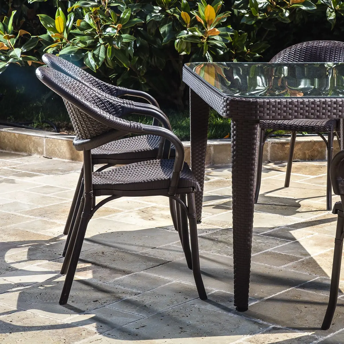 Dellonda Armchair Weather Resistant PP Body Stackable x 6, Dark Wood - Image 9