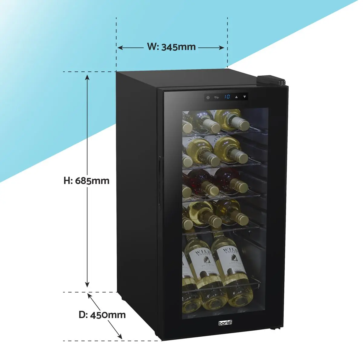 Baridi 15 Bottle Wine Fridge with Digital Touchscreen Controls & LED Light, Black - Image 7