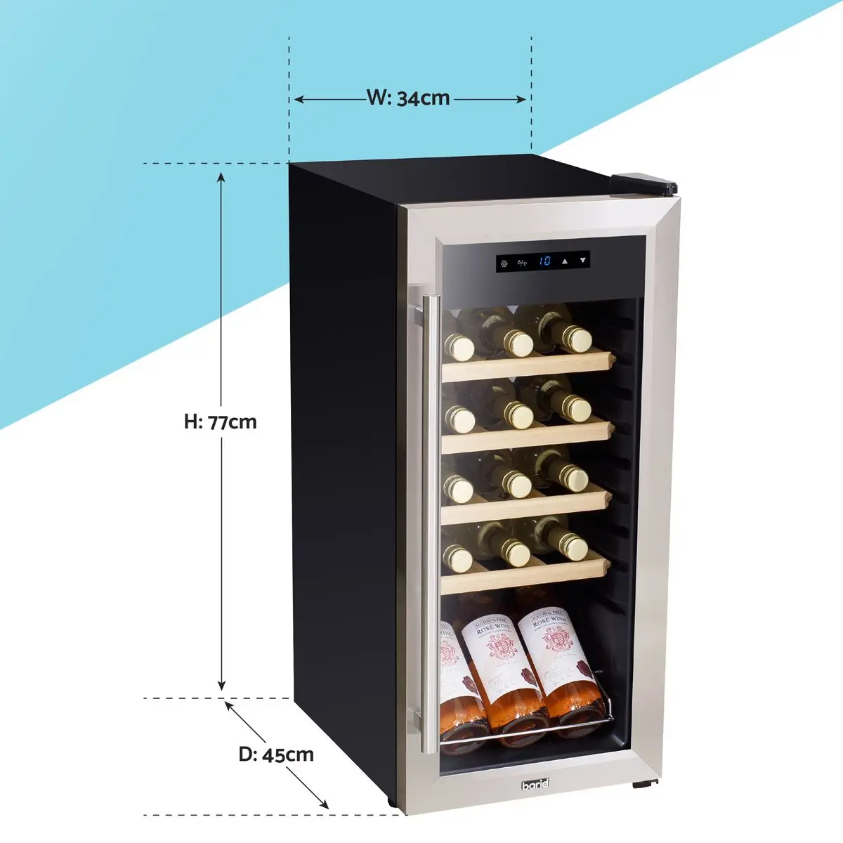 Baridi 18 Bottle Wine Fridge Cooler & Touch Control, LED Light, Stainless Steel - Image 2