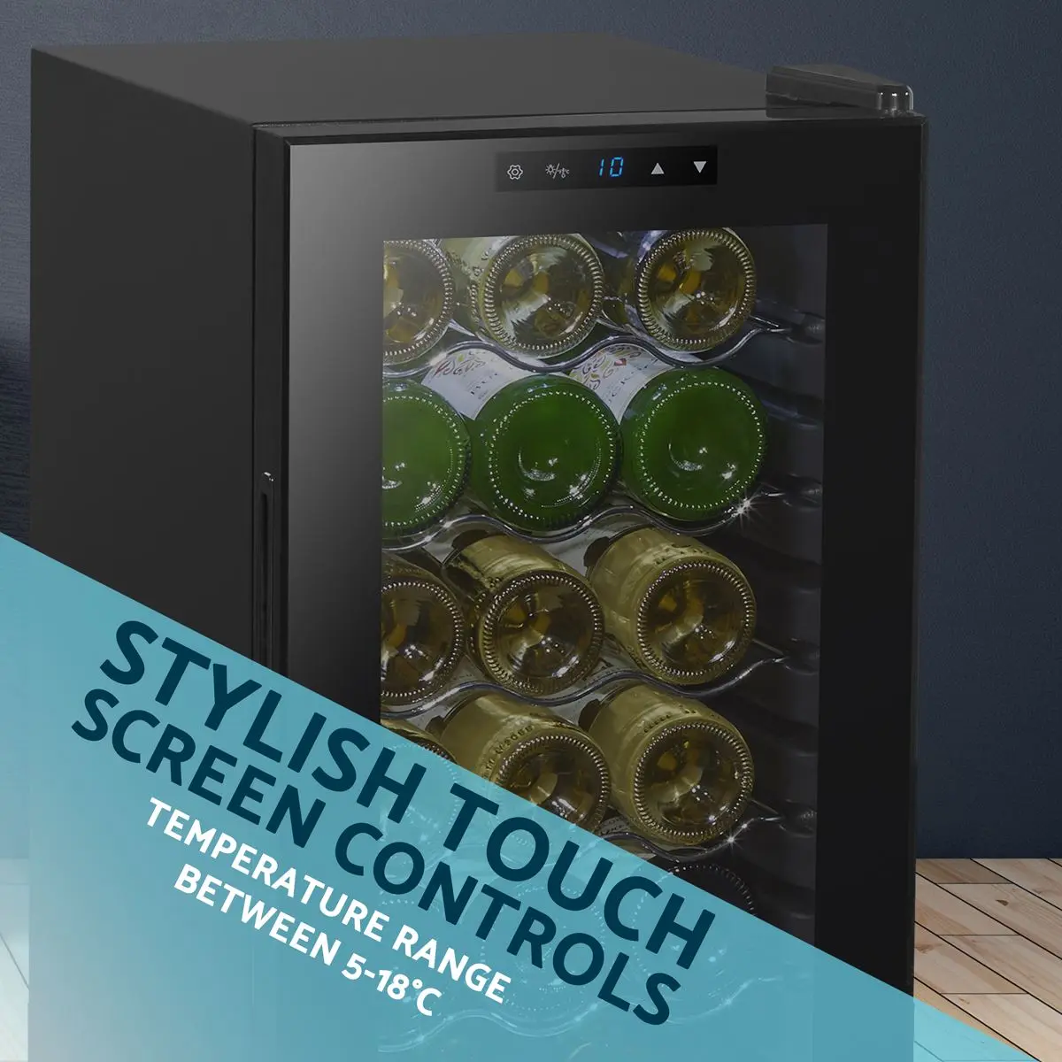 Baridi 18 Bottle Wine Fridge with Digital Touchscreen Controls & LED Light, Black - Image 4