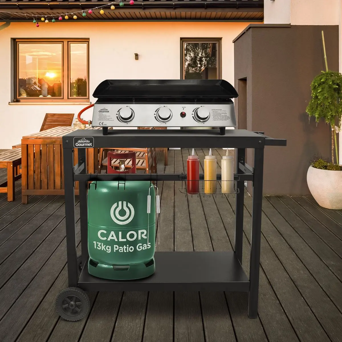 Dellonda BBQ & Plancha Trolley for Outdoor Cooking with Utensil Holder, Black - Image 10