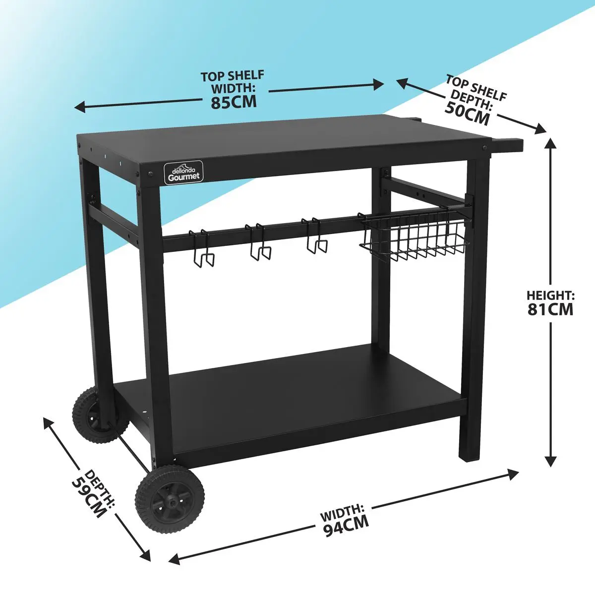 Dellonda BBQ & Plancha Trolley for Outdoor Cooking with Utensil Holder, Black - Image 2
