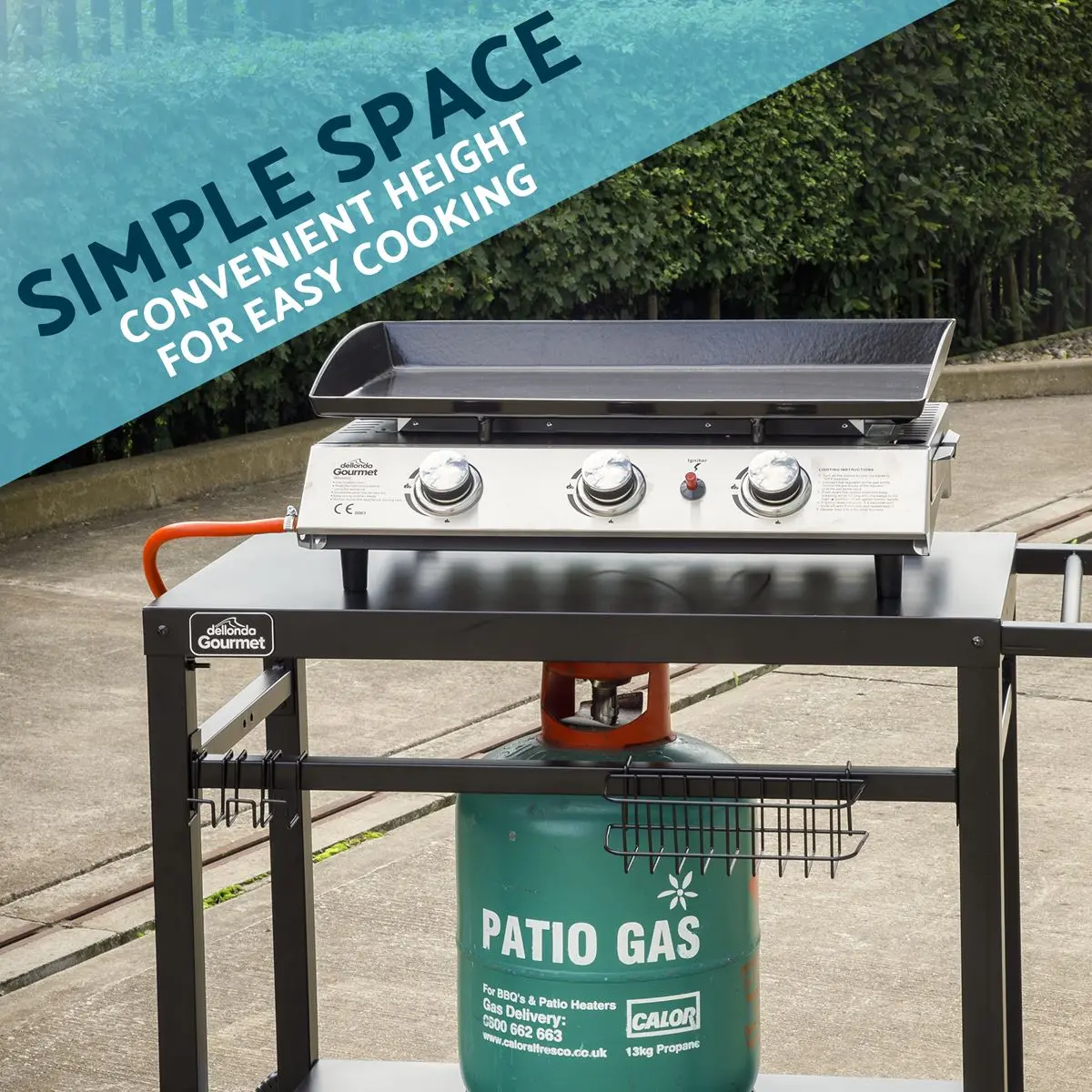 Dellonda BBQ & Plancha Trolley for Outdoor Cooking with Utensil Holder, Black - Image 4