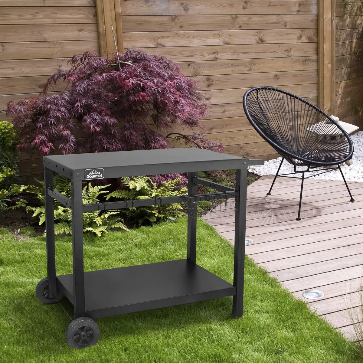 Dellonda BBQ & Plancha Trolley for Outdoor Cooking with Utensil Holder, Black - Image 9