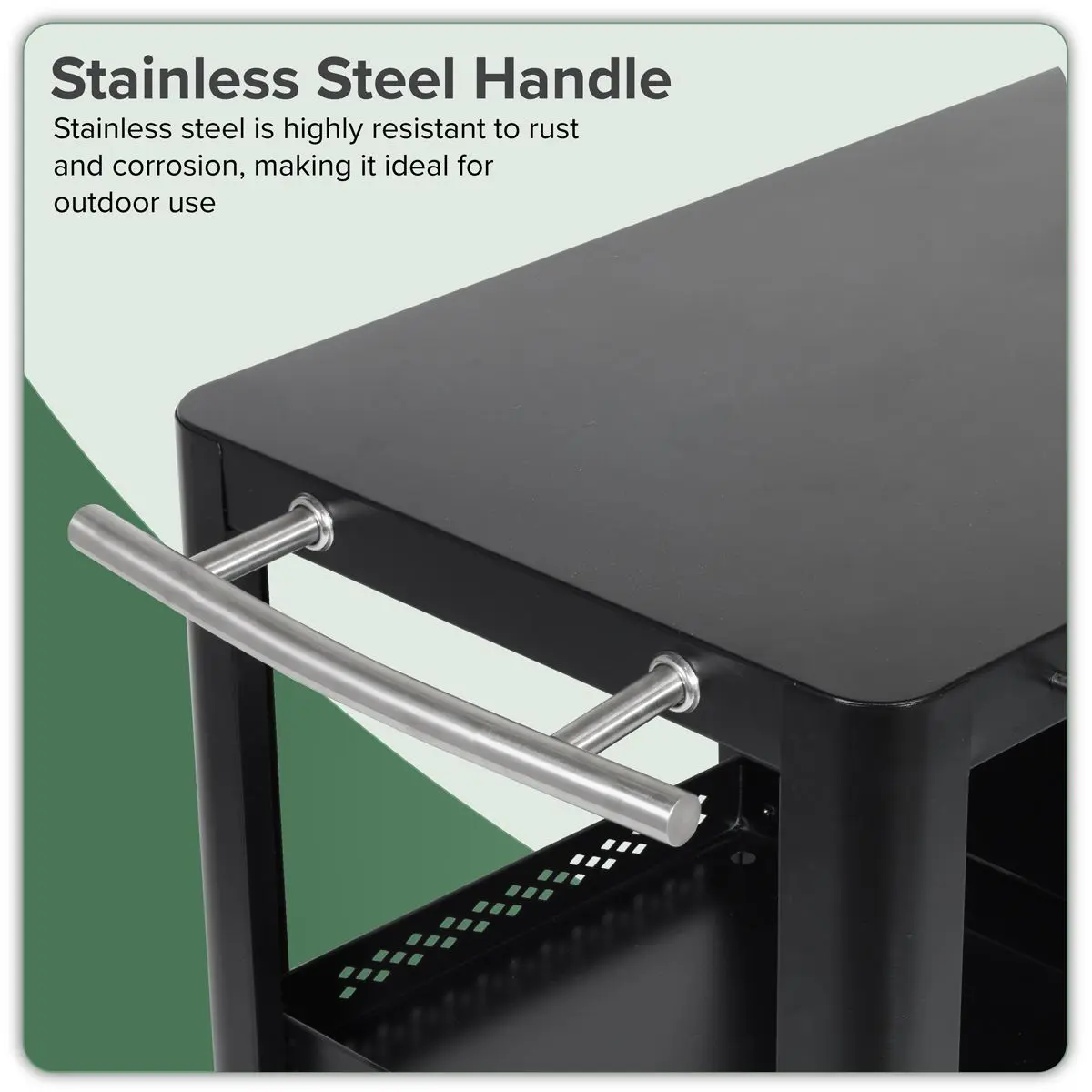 Dellonda BBQ/Plancha Workstation Trolley with Cupboard, Extension Table & Utensil Hooks, Black - Image 11