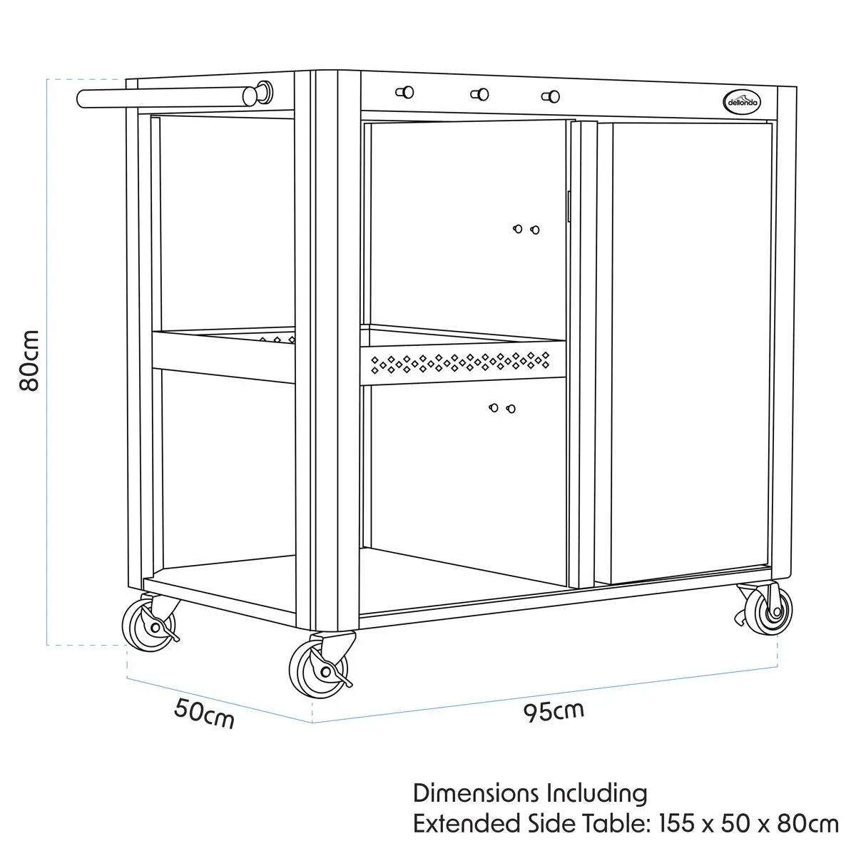 Dellonda BBQ/Plancha Workstation Trolley with Cupboard, Extension Table & Utensil Hooks, Black - Image 6