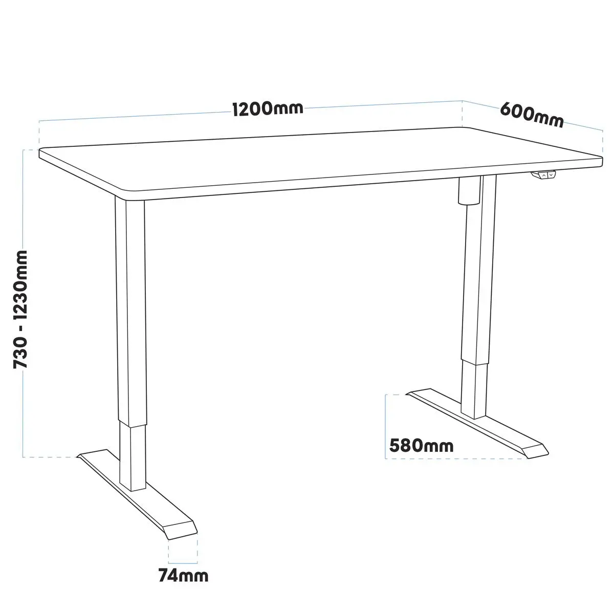 Dellonda Black Electric Adjustable Office Standing Desk, Quiet & Fast 1200x600mm - Image 2