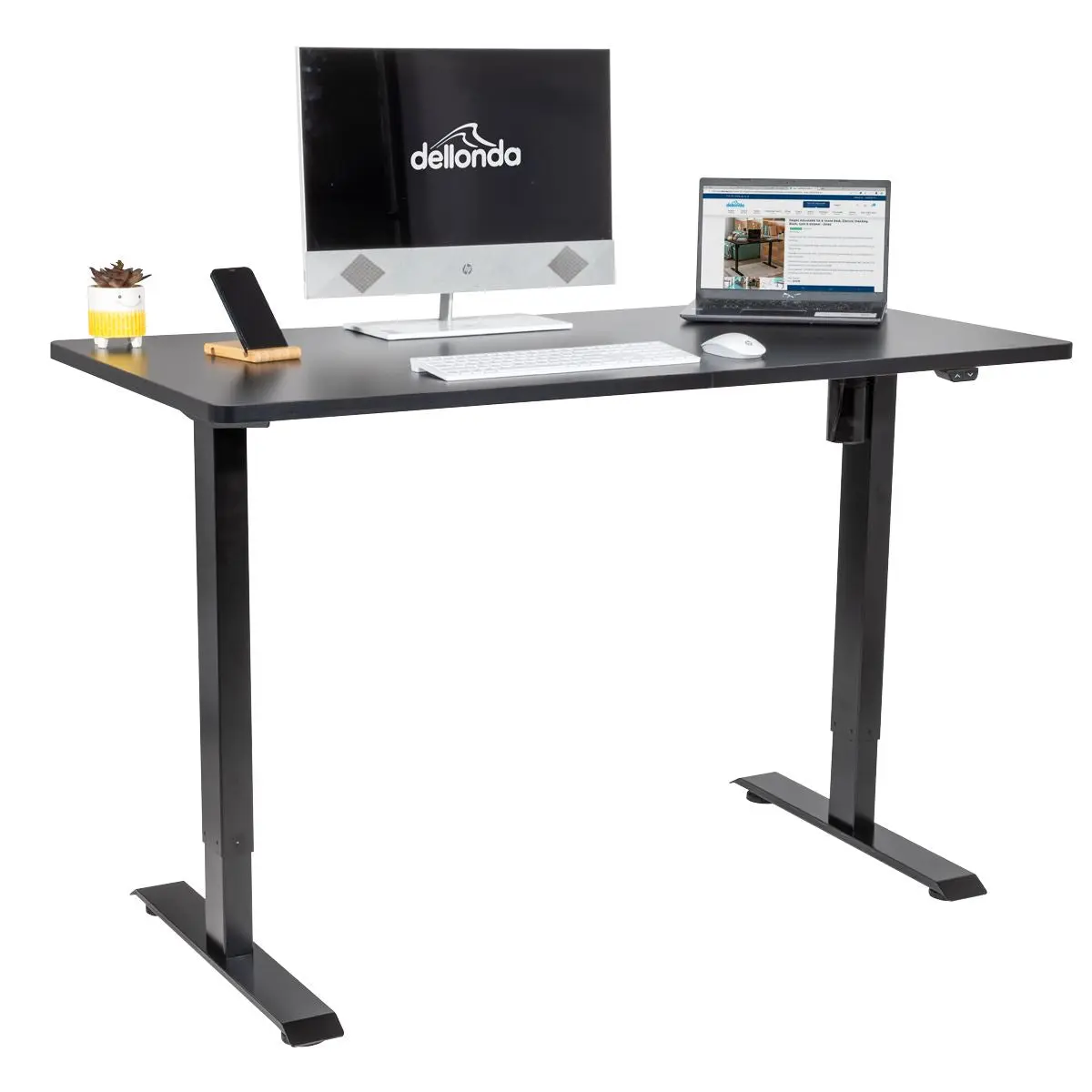 Dellonda Black Electric Height Adjustable Standing Desk, Quiet, Home Office, 1400x700mm - Image 9