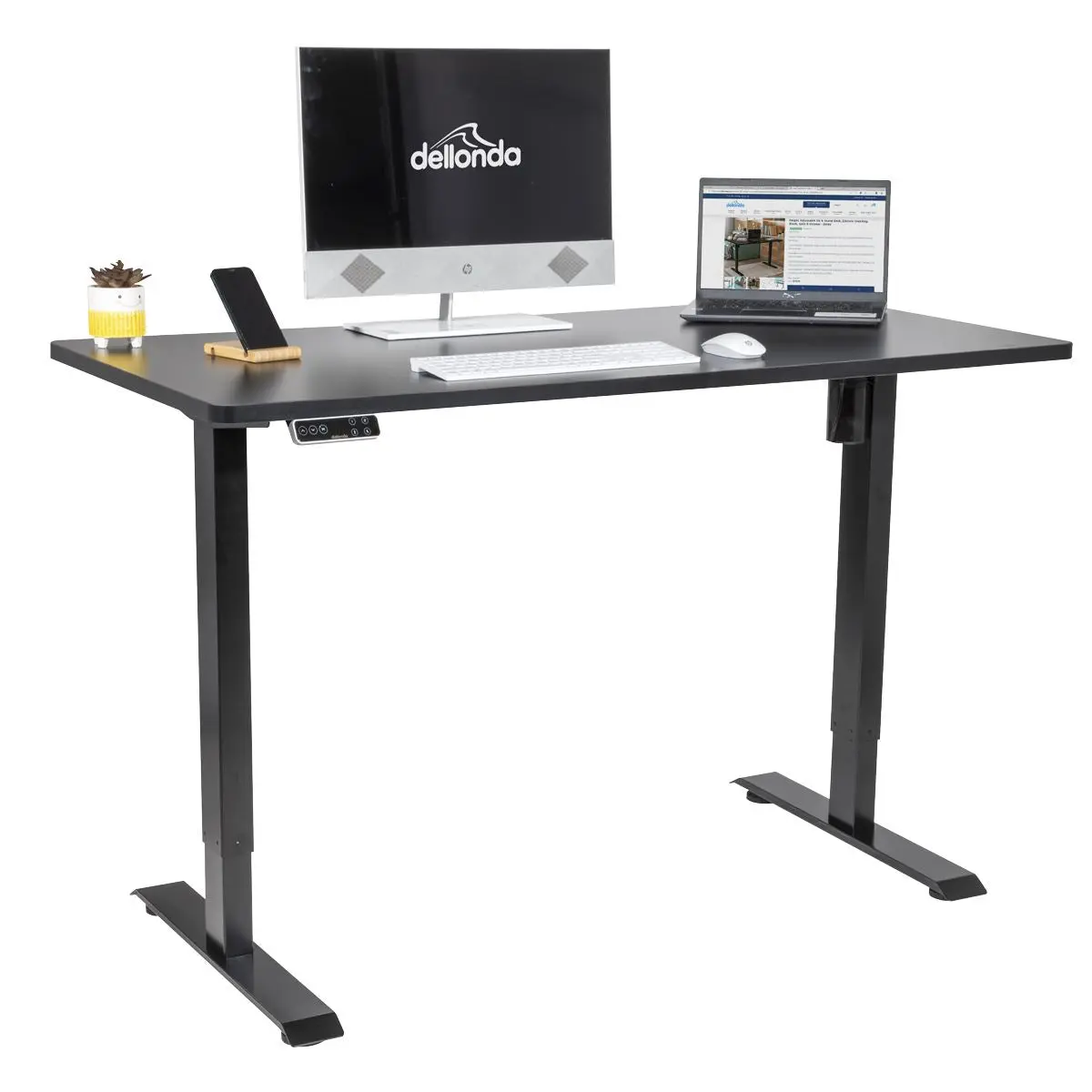 Dellonda Black Electric Height Adjustable Standing Desk with Memory, Quiet, 1400x700mm - Image 4
